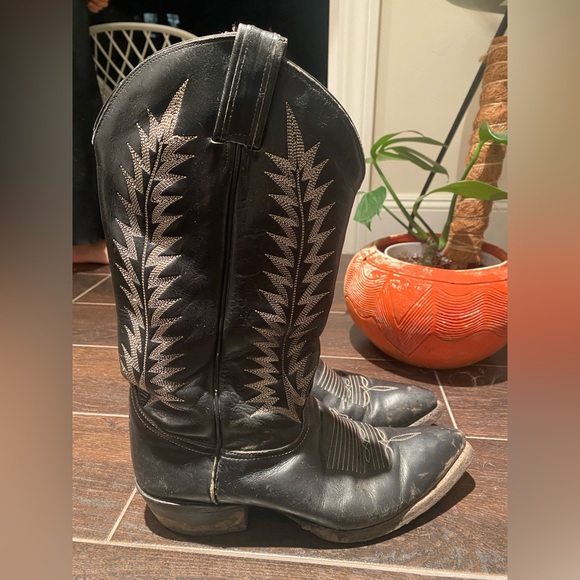 Tony Lama Shoes - Tony Lama Western Boots- Black Leather